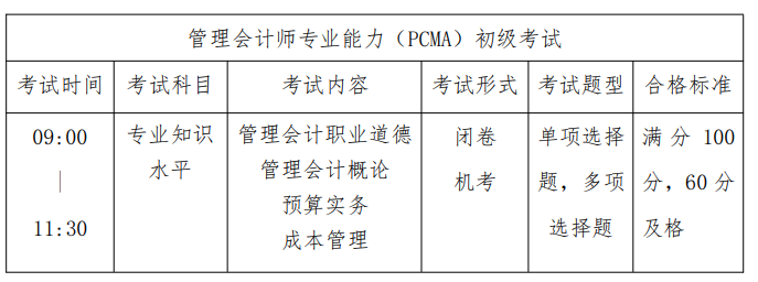 管理会计师专业能力（PCMA）初级考试